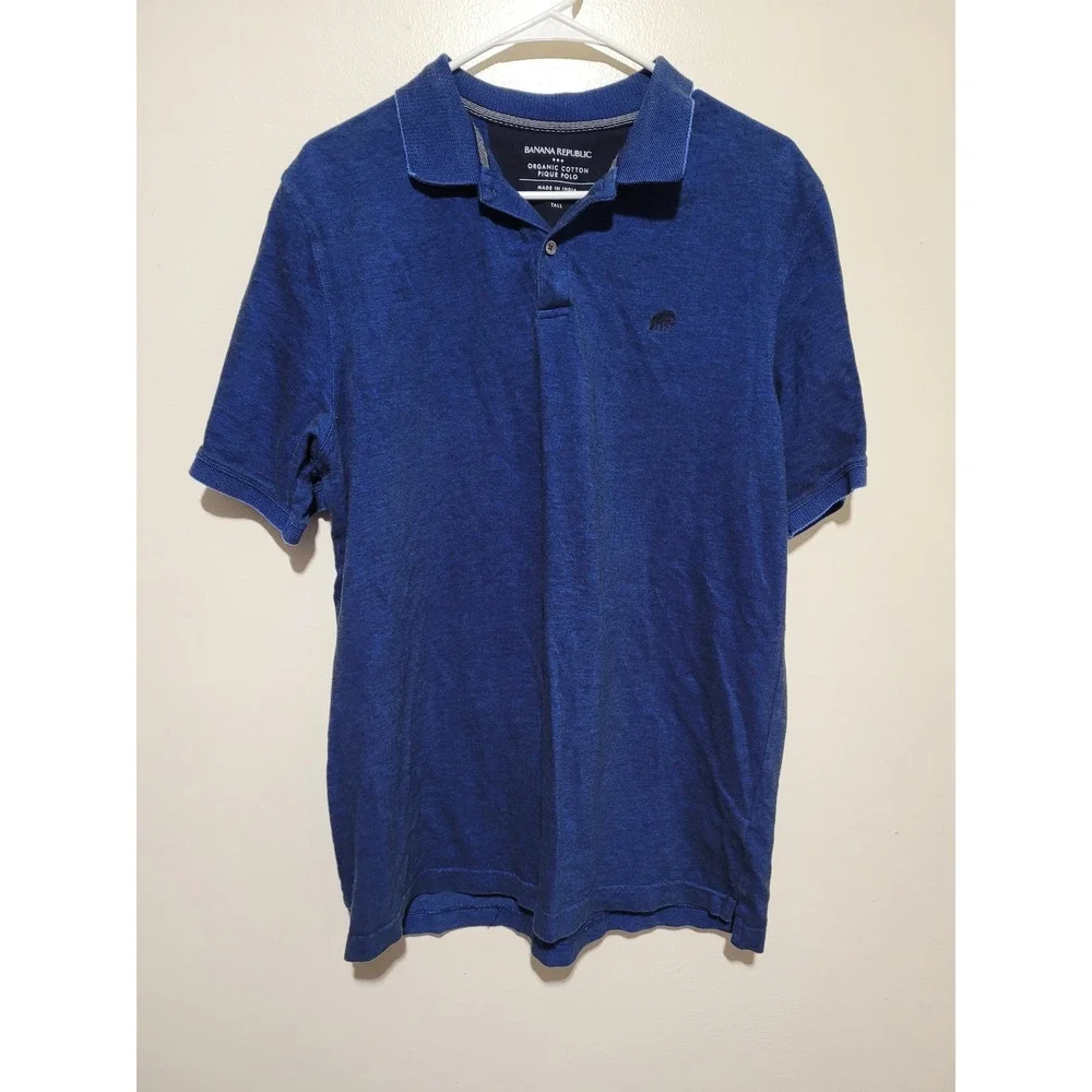 Banana Republic Pique Polo Mens L Tall Blue Organic Cotton‎